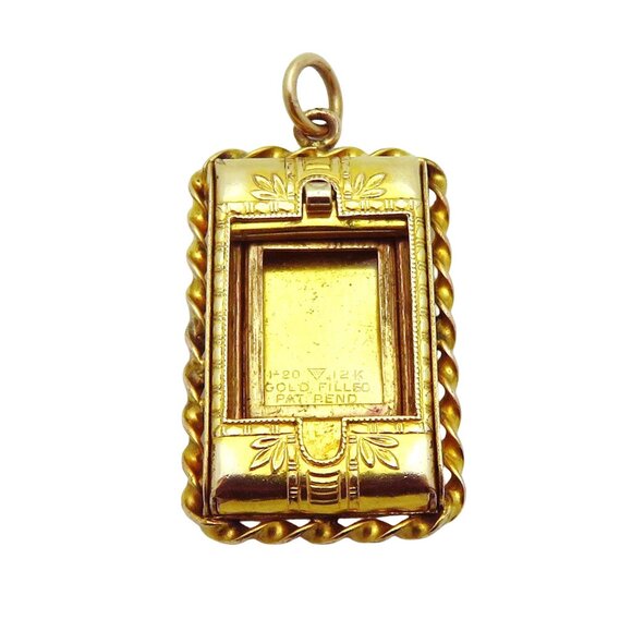Antique Art Deco 12K Gold Filled Sliding Picture Photo Flower Locket Pendant - Picture 8 of 10